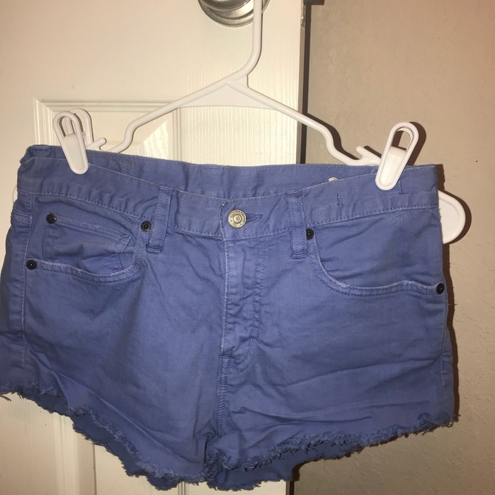 Purple/blue toned denim shorts